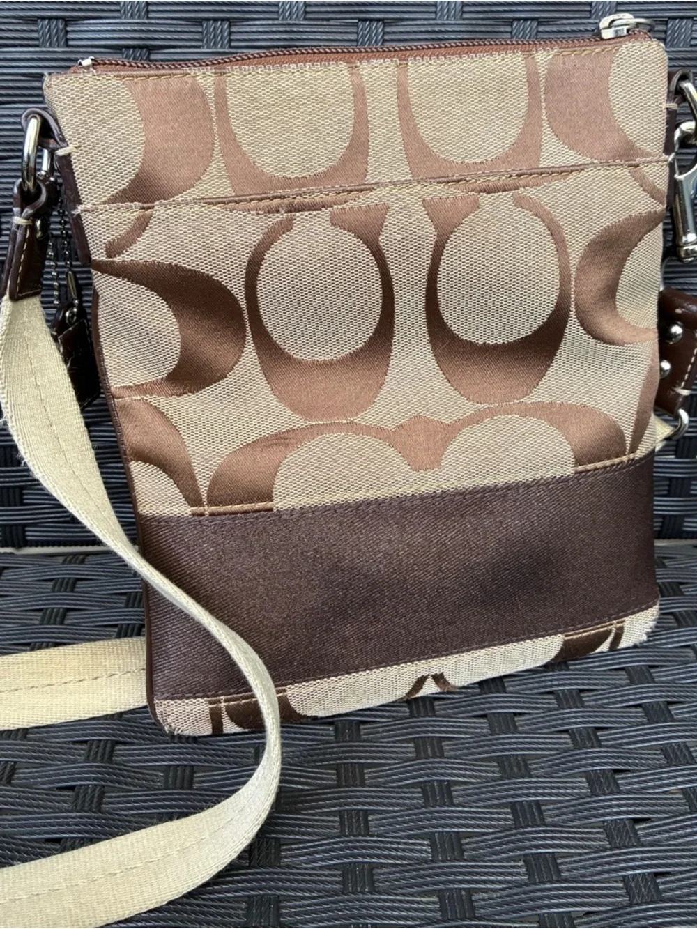 Coach Canvas Signature Crossbody in Brown and Beige